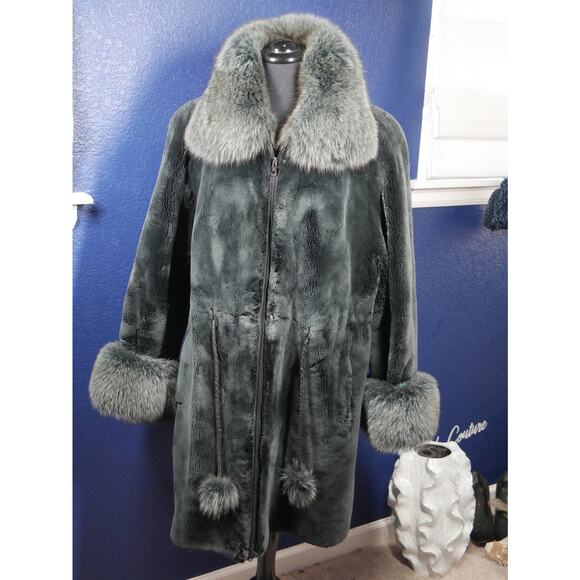 Gorgeous Green Sheared Beaver & Fox Fur Coat Jacket - Picture 3 of 7